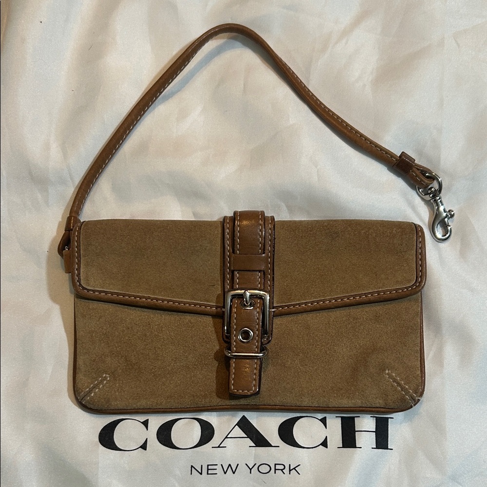 Vintage Coach Hampton Tan Suede & Leather Buckle Wristlet